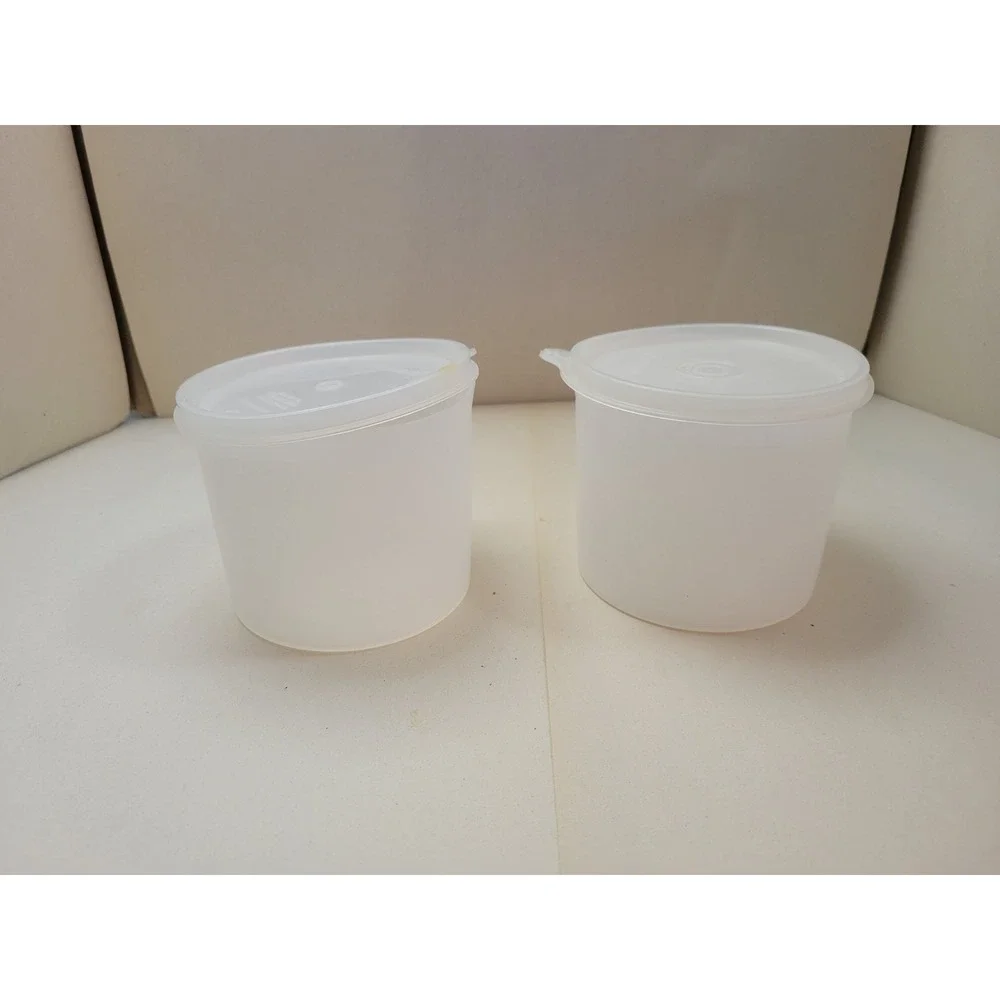 Vintage Tupperware 263 Sheer Round Containers with Lids Set of 2 Made in USA